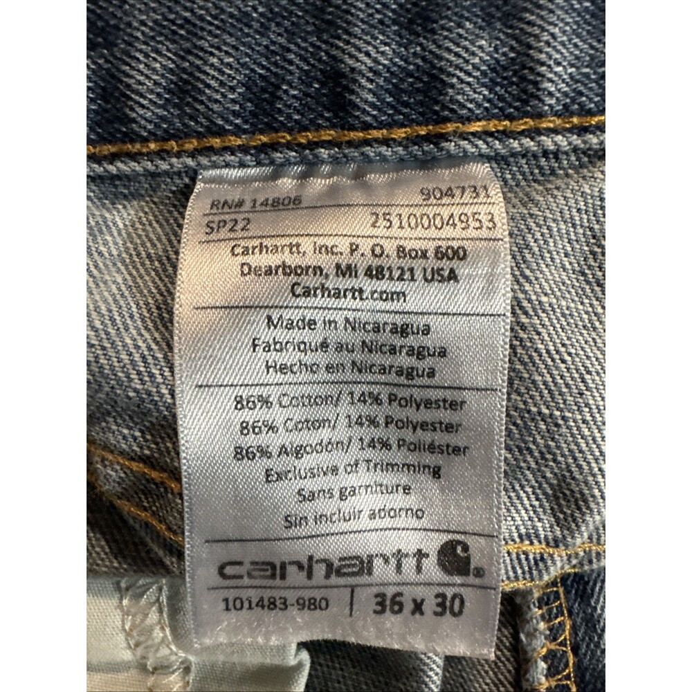 Carhartt 101483 968 Relaxed Fit Denim Blue Work Jeans Work Pants Men's 36x30 - Picture 3 of 7